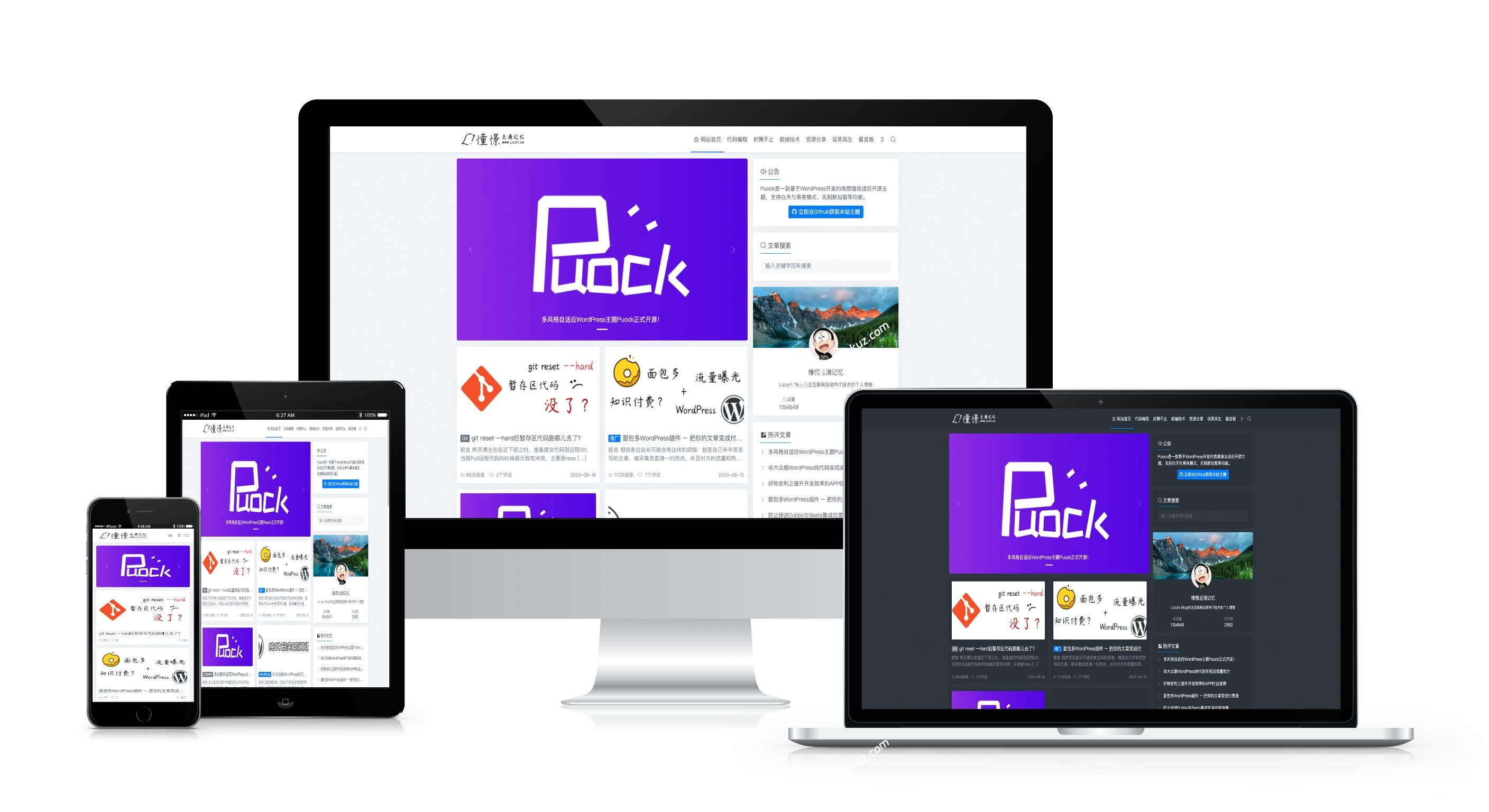 一款基于WordPress开发的高颜值的自适应主题，支持白天与黑夜模式v2.8.2-源码库